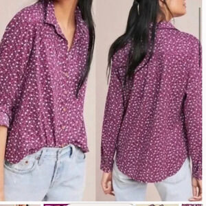 Anthropologie Maeve pink Calico Floral print Button Down Shirt size small